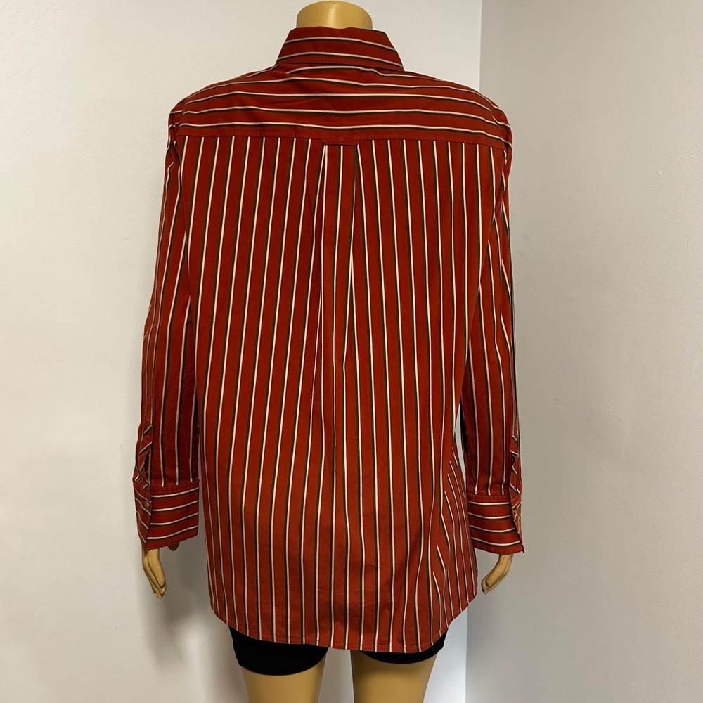 Lafayette 148 New York Women Medium Striped Cotton Button‎ Down Shirt Terracotta - Picture 8 of 8
